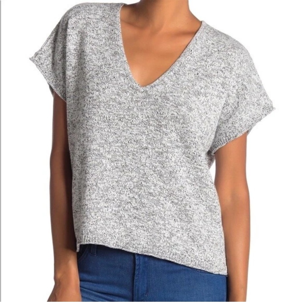 Madewell Ellendale Marled Gray V-Neck Sweater Knit Crop‎ Shor sleeve Top